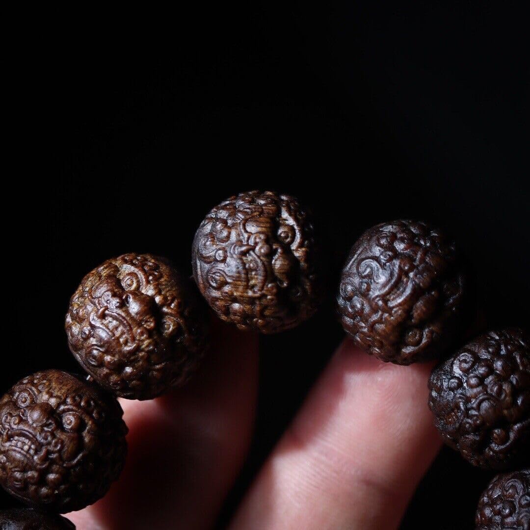 Agarwood Vietnam Nha Trang Agarwood 17mm Hand-Carved Lion Buddha Beads Rosary Beads