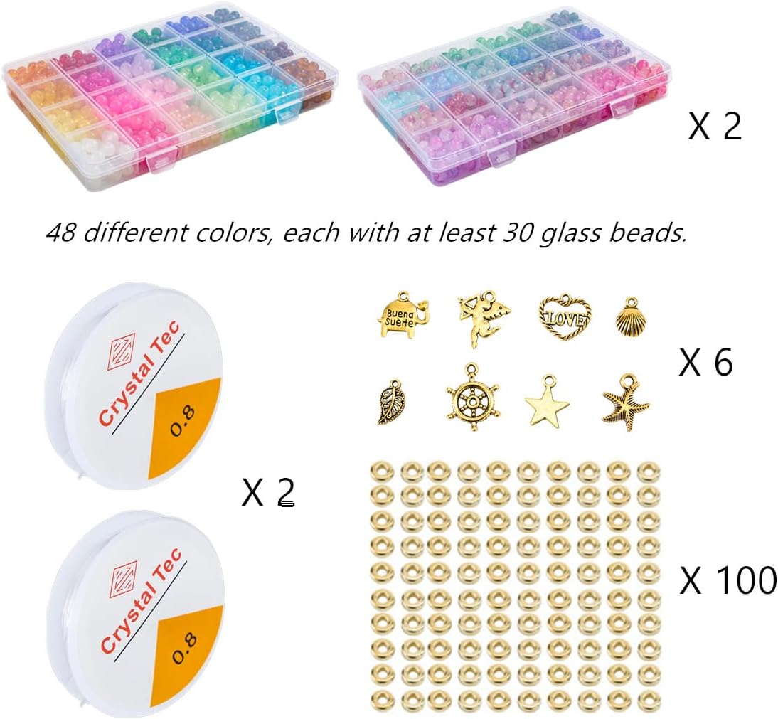 5600pcs 6mm/8mm Glass Beads for Jewelry, Crystal Glass Beads Bracelet Making Kit for Teen Girls DIY Earrings Necklaces Rings Crafts Party Gifts