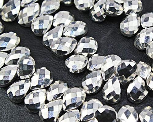 Natural Coated Pyrite Silver Faceted Pear Drop Gemstone Craft Loose Beads Strand 7 Inch Long 11mm 12mm Code-HIGH-1736