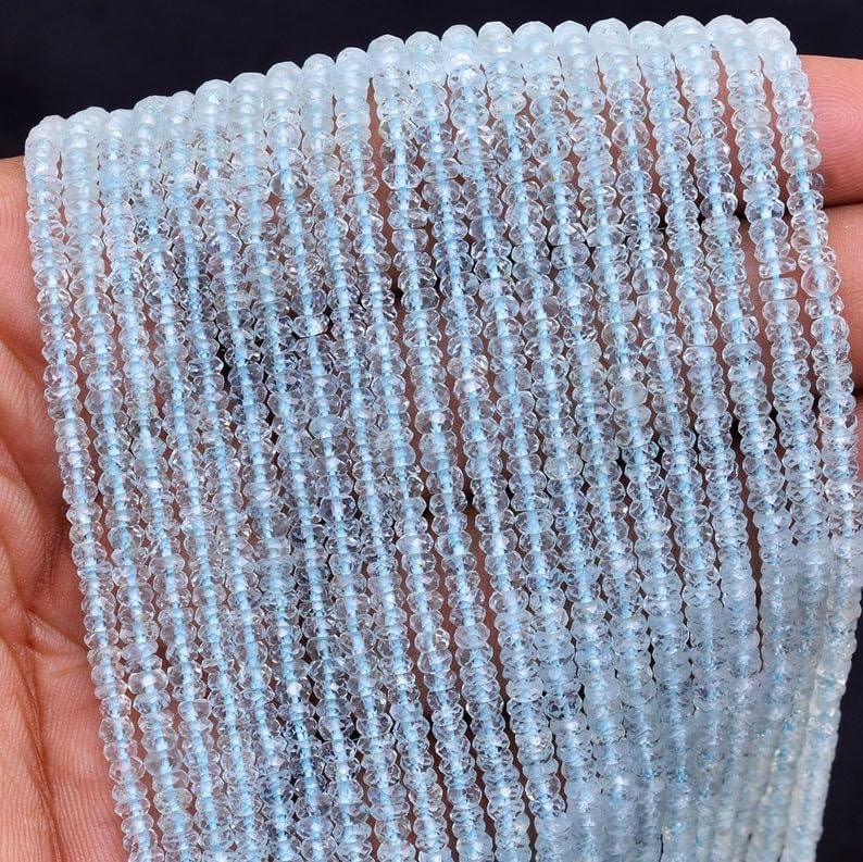 Natural Aquamrine rondelle facatede Beads 2.3-2.5 mm 16 inch Long String Jewelry Making Gemstone Beads for Necklace Bracelet