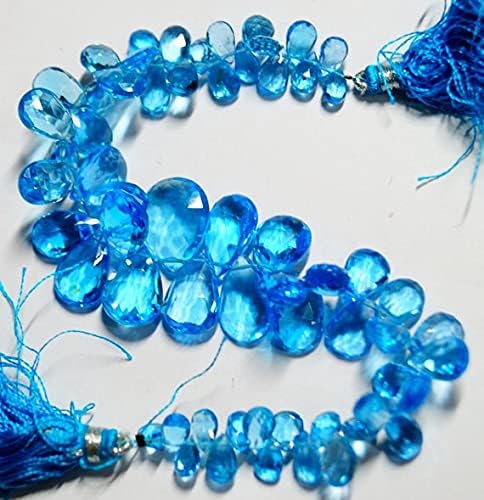 7 inch Strand of Natural Blue Topaz 4x7-13x16mm pear Faceted briolette Beads for DIY Jewelry Making. |BRIO_01156