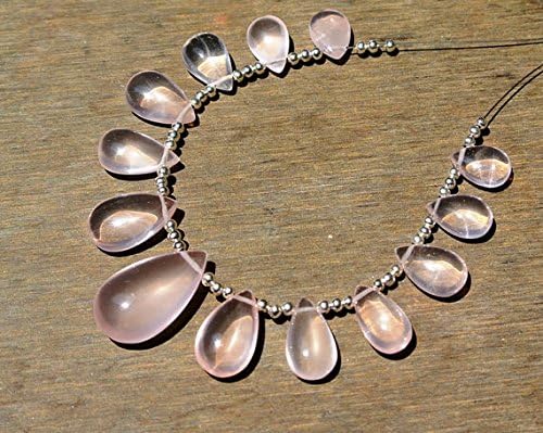 13 inch natural beads strand of 20.x13-10x7mm smooth pear rose quartz gemstone briolletes beads for DIY jewelry - necklace, bracelet, earring, ring.