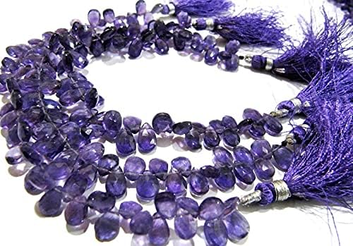 8 inch Strand of Natural Amethyst 6x9mm pear Faceted briolette Beads for DIY Jewelry Making. |BRIO_00288