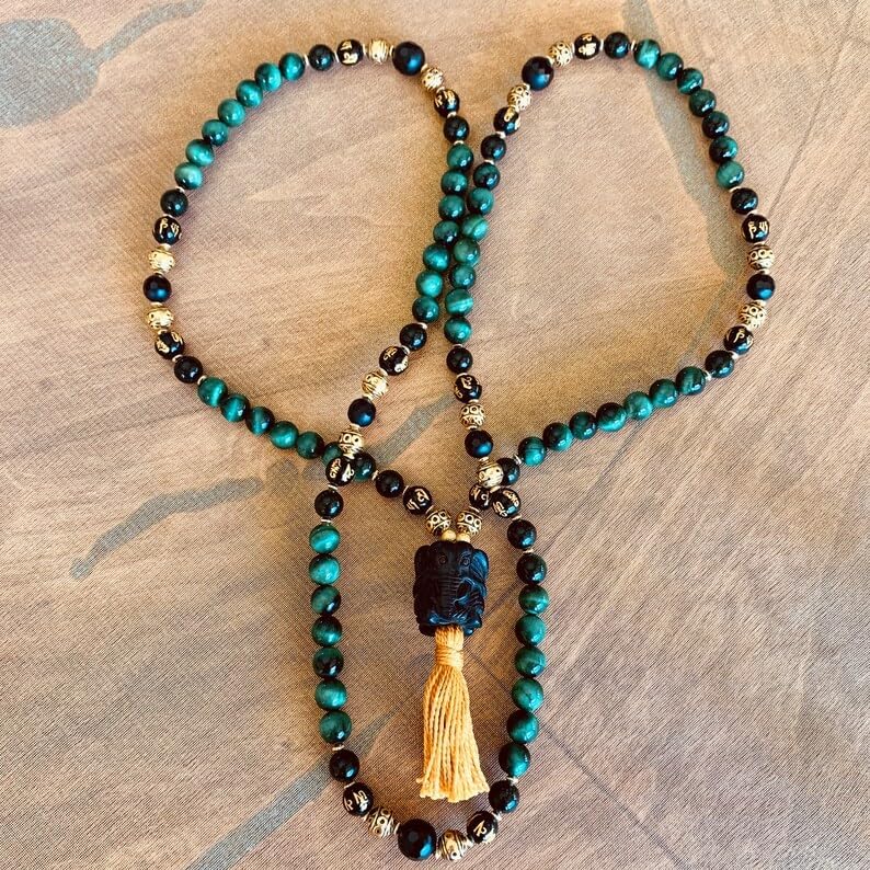 Natural Green Tiger's Eye 6mm 108 Mala Beads, Spiritual, Meditation Beads, Reiki, Japa Mala, Buddhist Prayer Beads, Yoga Bracelet, healing beads LKMALA-RRGU-3866