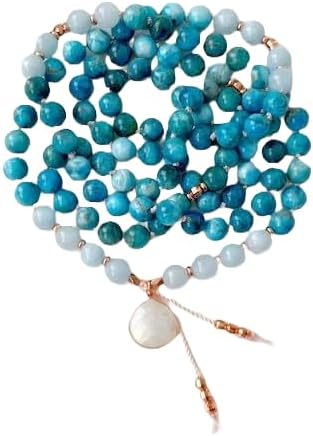 Natural Apatite Aquamarine and Moonstone 6mm 108 Mala Beads, Spiritual, Meditation Beads, Reiki, Japa Mala, Buddhist Prayer Beads, Yoga Bracelet, healing beads LKMALA-RRGU-2100
