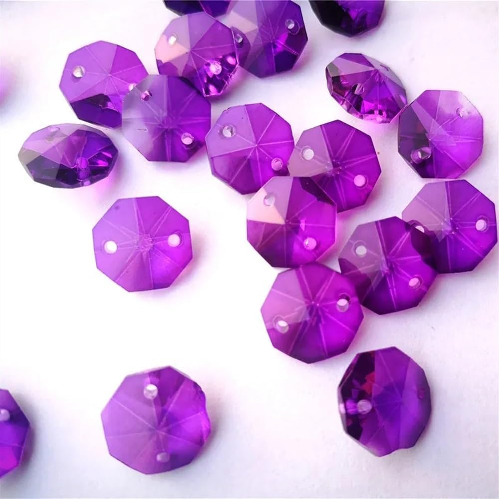 Hanging Crystals Prisms 1000pcs 14mm Dark Purple Crystal Octagon Beads in 1 Hole for Chandelier Parts Decoration Hangings Crystals for Decoration