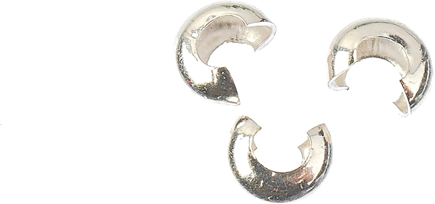 Bead Landing 3mm Silver Metal Crimp Bead Covers – Jewelry Findings for Finishing Beaded Designs, 12 Pack