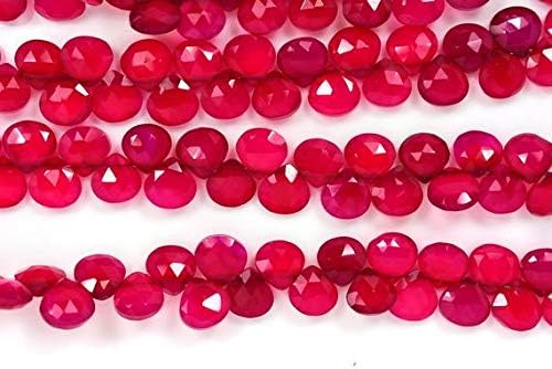 7 Inch Strand 7-8mm Natural Deep Fushia Pink Chalceny Faceted Heart Briolettes Code-HIGH-59924