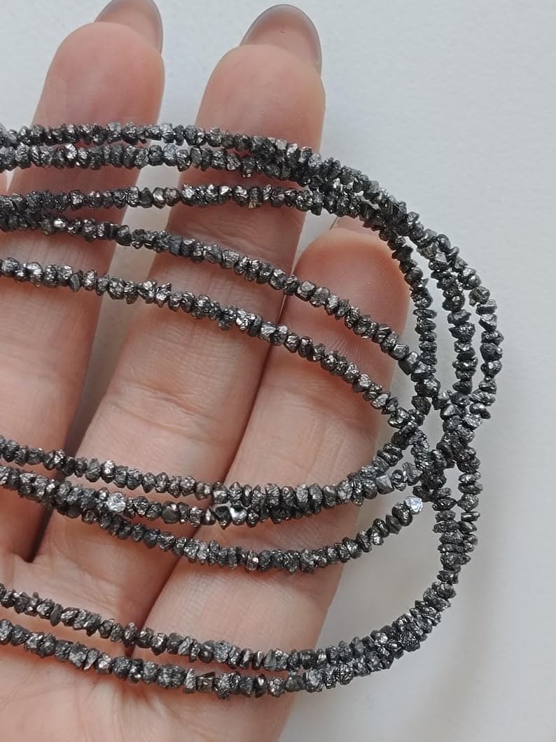 3-4mm Black Rough Diamonds, Black Raw Diamond Beads, Black Uncut Diamonds, Raw Black Diamond Beads For Jewelry (4IN To 16IN Options), 3 MM - 4 MM