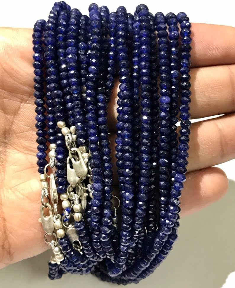 Natural Blue Corundum Round Faceted Beads 3.5 * 4mm 18 inch Long String Jewelry Making Gemstone Beads for Necklace Bracelet