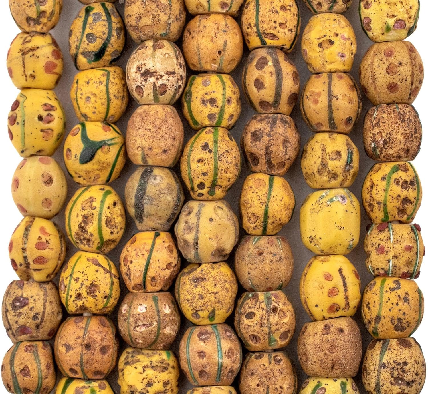 The Bead Chest Antique Ethiopian Yellow Venetian African Trade Beads 11mm Round Glass Large Hole 26 Inch Strand Handmade