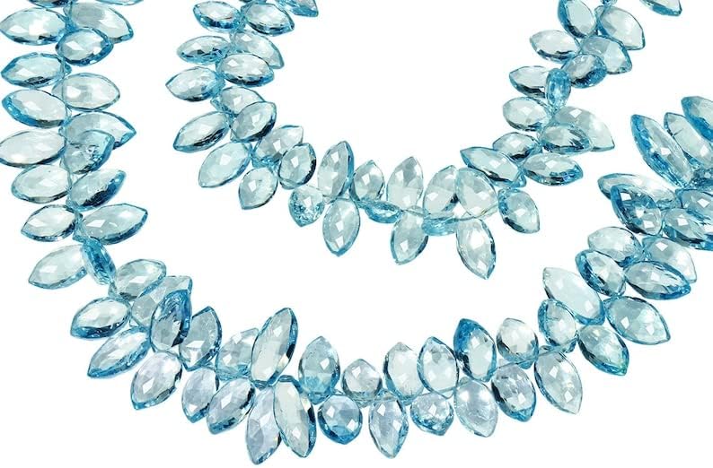 8 inch Strand of Natural Blue Topaz 11x6mm Round Faceted briolette Beads for DIY Jewelry Making. |BRIO_01166