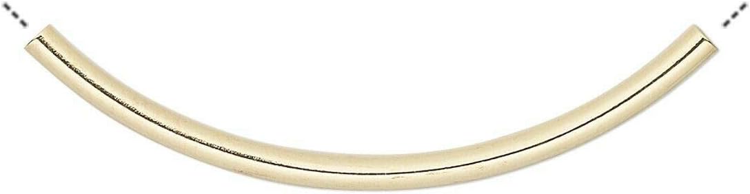 144 Gold Plated Brass 38x2mm Curved Tube Noodle Beads with 1mm Hole