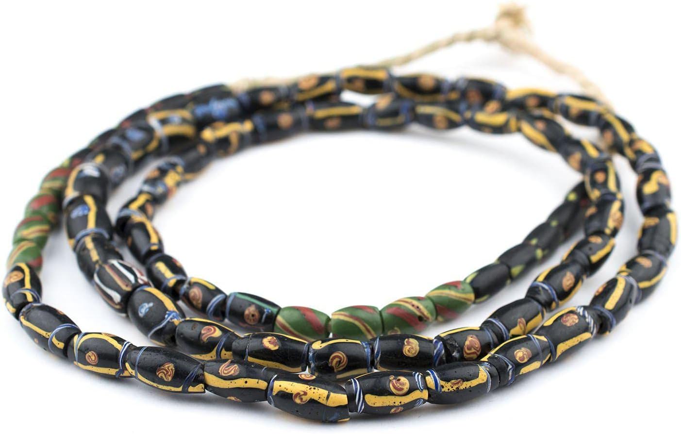 The Bead Chest Antique Venetian Sotro Trade Beads Long Strand 8mm Ghana African Multicolor Oval Glass Large Hole 39 Inch Strand Handmade