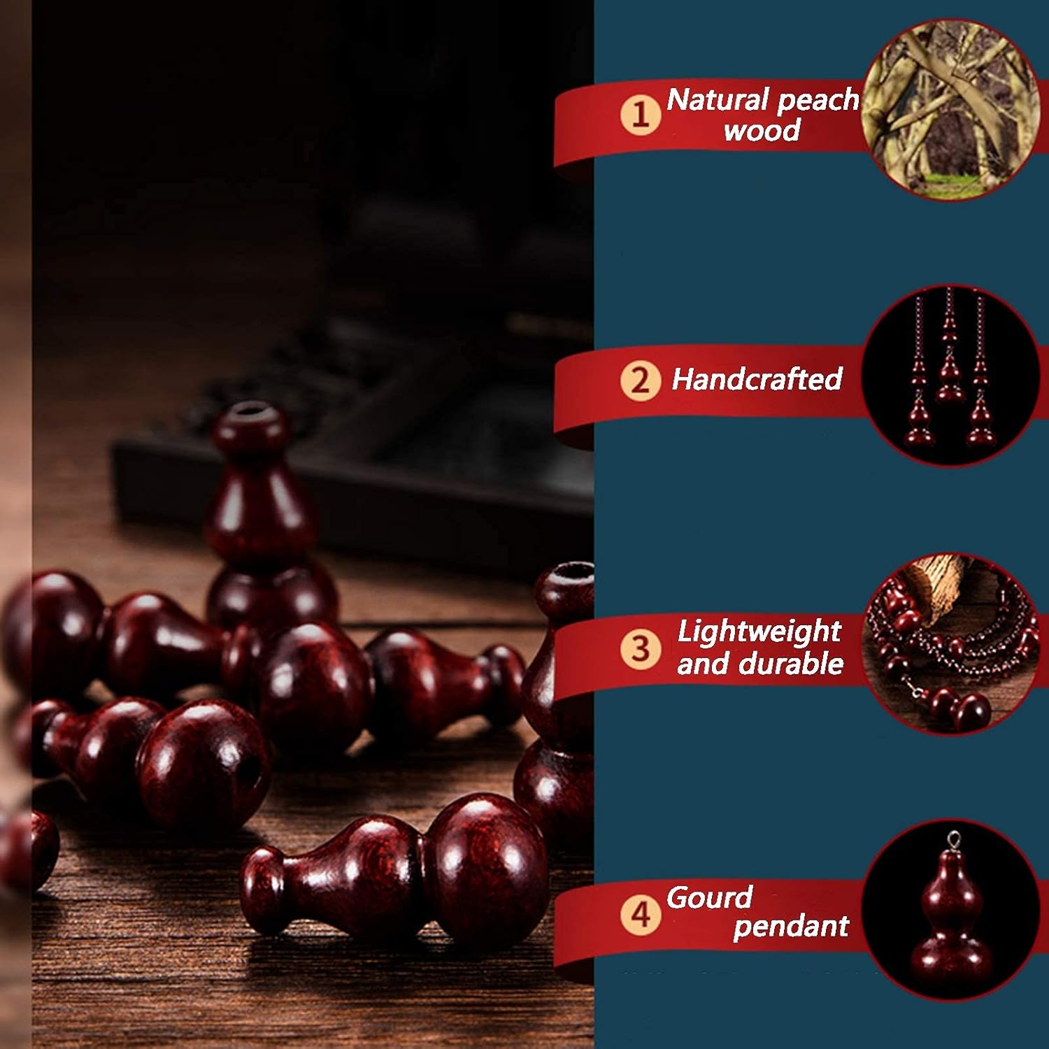 Natural Wooden Beads Door String, Natural Peach Wood Handmade, Indoor and Outdoor Partition Punch-Free Design, Customizable Beaded Curtain (Color : A, Size : 29 strands-115x212cm)