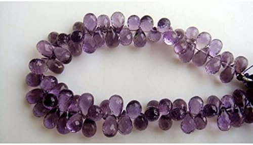 8 inch Strand of Natural Amethyst 6x8-7x10mm Drop Faceted briolette Beads for DIY Jewelry Making. |BRIO_00143