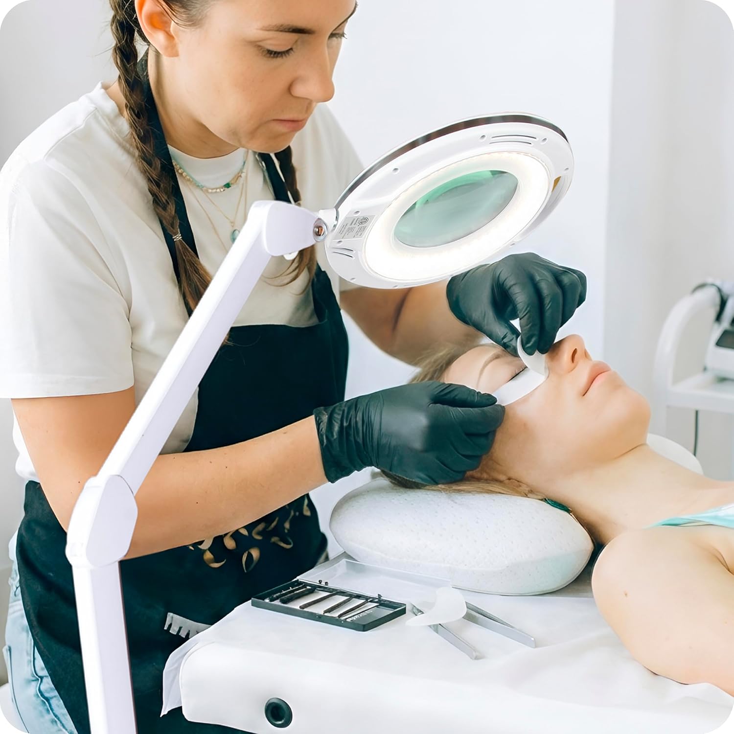 Brightech LightView Pro Magnifying Glass with Light and Stand, Magnifying Floor Lamp with a 6-Wheel Rolling Base for Facials, Lash Estheticians, Dimmable LED Work Light for Sewing, Crafts