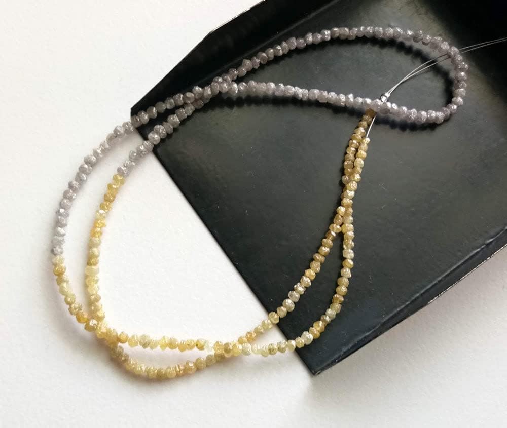 2-2.5mm Light Gray & Yellow Rough Rondelle Diamond Beads, Sparkling Light Gray and Yellow Raw Uncut Diamond Beads (4IN To 16IN Options), 2-2.5 MM Approx.