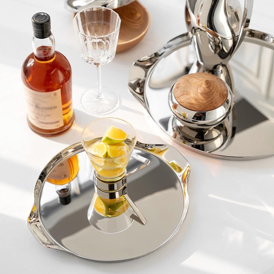 Tray Decor Stainless Steel Western Food Tray Light Luxury Round Wine Cup Tray Dessert Tray Model Room Decoration Storage Tray Food Tray(Small)