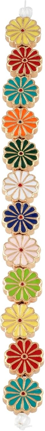 Bead Landing Multicolor Mixed Daisy Beads - 12mm Zinc Alloy & Enamel Beads for Bracelets, Necklaces, Earrings, and Craft Projects, 12 Pack