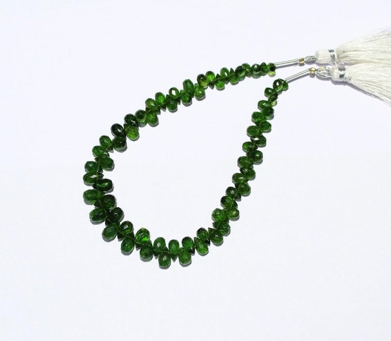 8 inch Strand of Natural Chrome Tourmaline 5-9 mm Drop Faceted briolette Beads for DIY Jewelry Making. |BRIO_02176