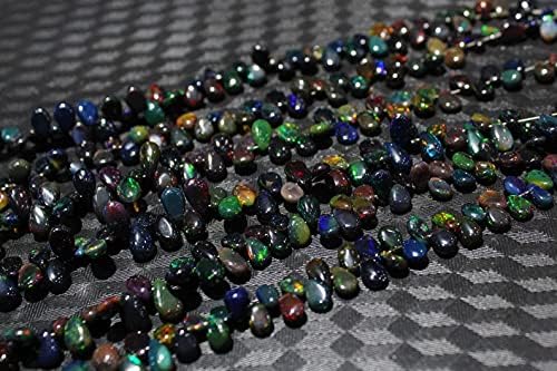 8 inch Strand of Natural Black Ethiopian Opal 6-8.5mm Pear Smooth briolette Beads for DIY Jewelry Making. |BRIO_00858
