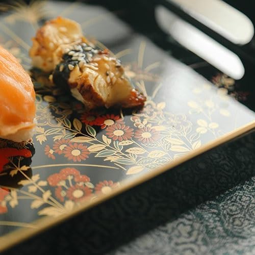 Tray Front Heavy Lacquerware Long Hand Tray Japanese Style Hand-Painted Fruit Tray Wedding Housewarming Gift Tea Tray Serving Trays(B)