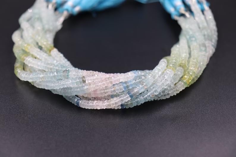 Multi Aquamarine Faceted Wheel Cut Beads 4-4.5 mm Wheel Cut Beads Multi Aquamarine Tyres Beads Aquamarine Beads Strand