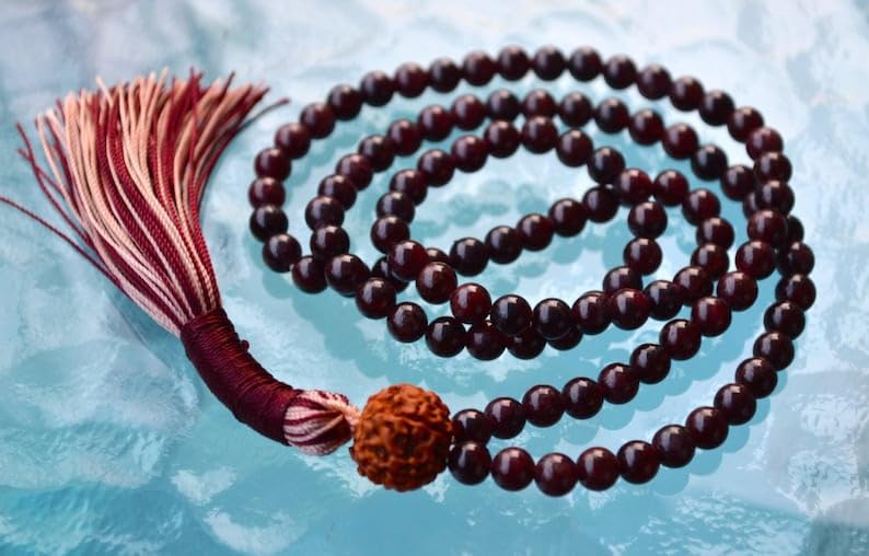Natural GARNET , rudraksh 6mm 108 Mala Beads, Spiritual, Meditation Beads, Reiki, Japa Mala, Buddhist Prayer Beads, Yoga Bracelet, healing beads LKMALA-RRGU-1854