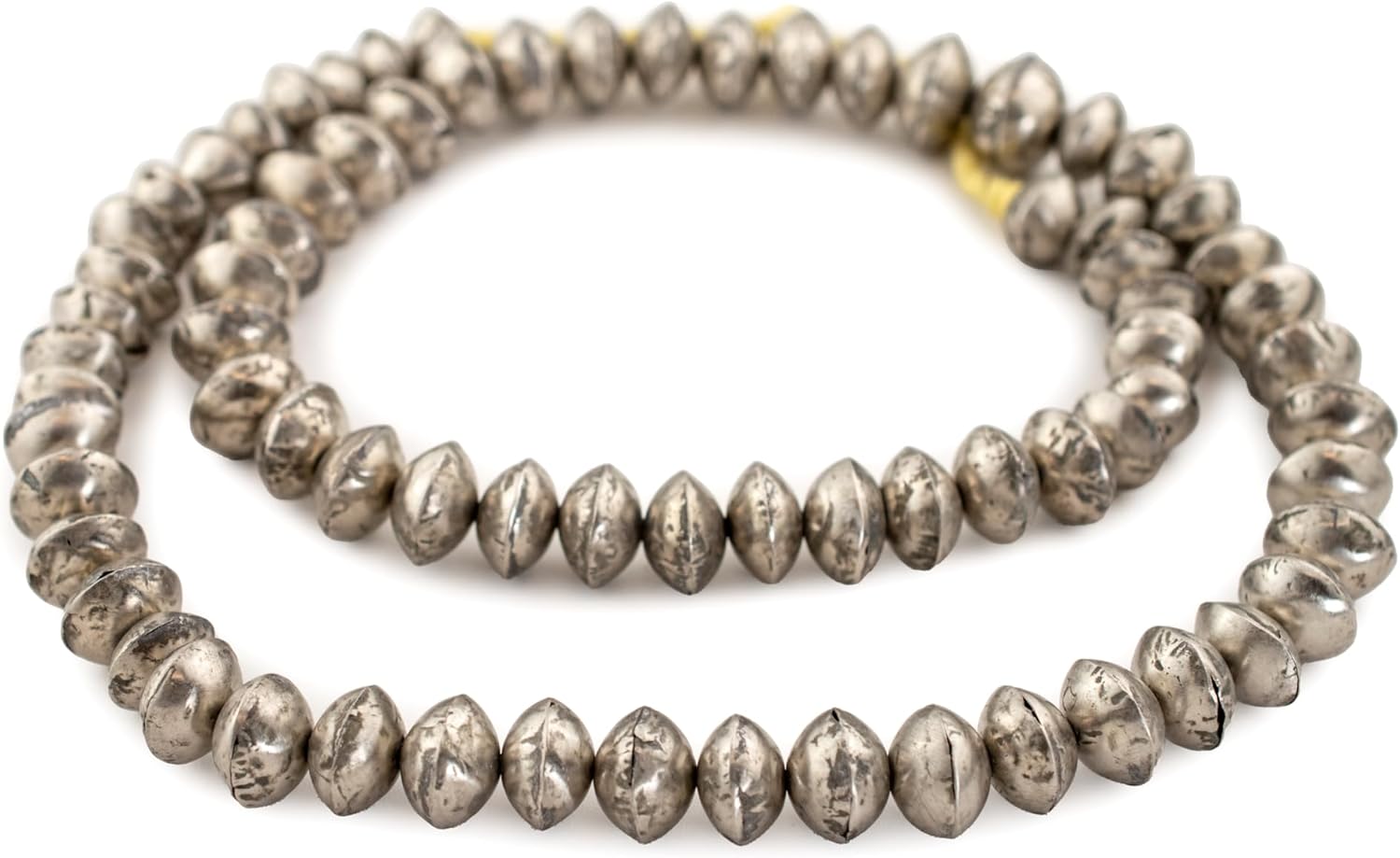 The Bead Chest Mali Silver Bicone Beads - Full Strand of African Metal Saucer Spacer Beads (11x16mm)
