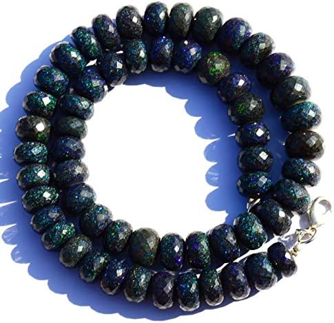 Very Rare Natural Gem Australian Matrix Black Opal Big 10MM Size Faceted Rondelle Beads 16.5 Inch Full Strand Finished Necklace Rare Gem