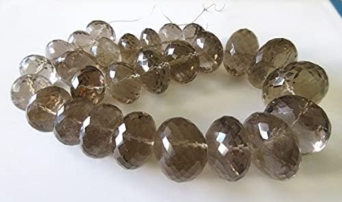 33mm to 20mm Natural Smoky Quartz Micro Faceted Rondelles Beads, One of A Kind Beads 18 Inch Strand