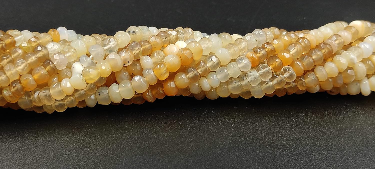 Hanumat Gems Lot of 10 Strands Peruvian Yellow Opal Rondelle Faceted Gemstone Beads,Peruvian Opal Faceted Beads,Peruvian Opal Rondelle Beads,5-6 MM Beads,13 Inches Strand.