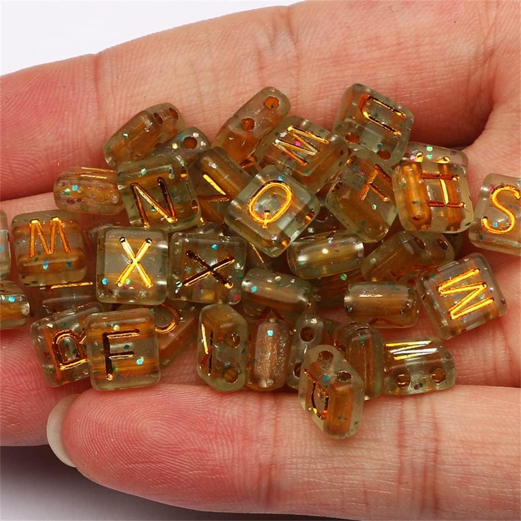 8x9mm Gold Starry Sky Mixed Letter Acrylic Beads Square Two Hole Spacer Alphabet Beads for Jewelry Making DIY Bracelet (Color : A Size : 50Pcs) (Gold 200Pcs)