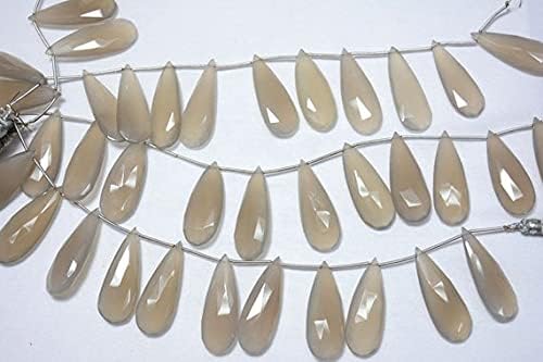 8 inch Strand of Natural Chalcedony 13x35mm pear Faceted briolette Beads for DIY Jewelry Making. |BRIO_01889