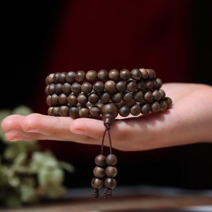 Agarwood 6mm Nha Trang White Chess Agarwood 108 Buddha Beads Rosary Sinking Grade