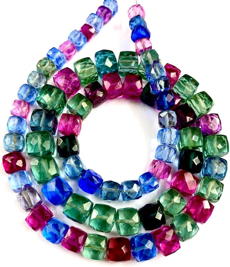 Natural Multi Spinel Cube Faceted Beads 5x8-5x8mm 19 inch Long String Jewelry Making Gemstone Beads for Necklace Bracelet