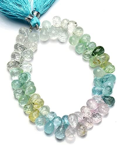 8 inch Strand of Natural Aquamarine 10x7mm Teardrop Faceted briolette Beads for DIY Jewelry Making. |BRIO_00694