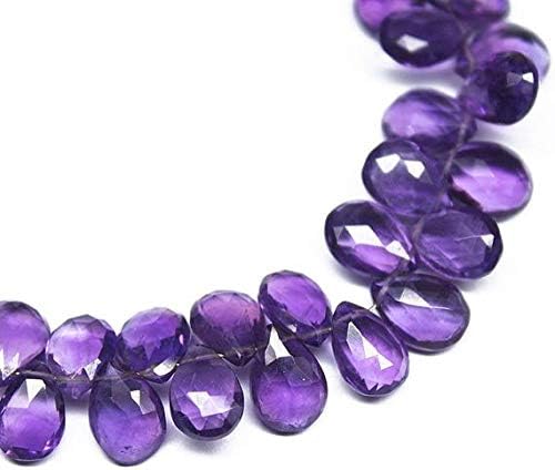 LOVEKUSH LKBEADS Purple Amethyst Faceted Briolette Pear Drop Gemstone Craft Loose Beads Strand 8 Inch Long 7mm 8mm Code-HIGH-26905