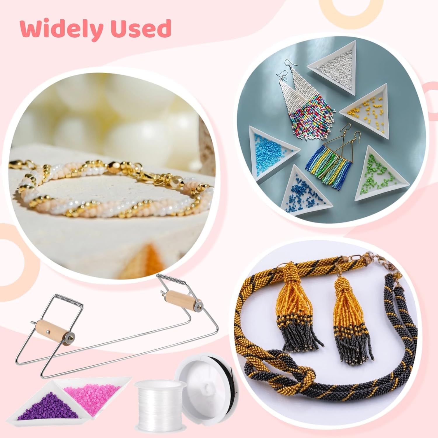 Adjustable Metal Bead Kit with 46,000 Glass Seed Beads, 2 Needles, Bead Trays, and Tools for DIY Jewelry Projects Like Bracelets, Necklaces, and Earrings