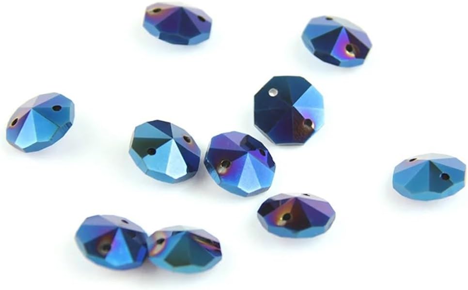 Hanging Crystals Prisms Blue Light 100pcs-2000pcs 14mm 2 Holes Crystal Prisms Octagon Beads Lamp Chandelier Parts for Decoration Hangings Crystals for Decoration(1000pcs)