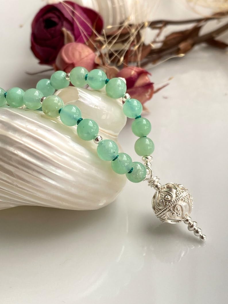 Natural chrysoprase 6mm 108 Mala Beads, Spiritual, Meditation Beads, Reiki, Japa Mala, Buddhist Prayer Beads, Yoga Bracelet, healing beads LKMALA-RRGU-3437