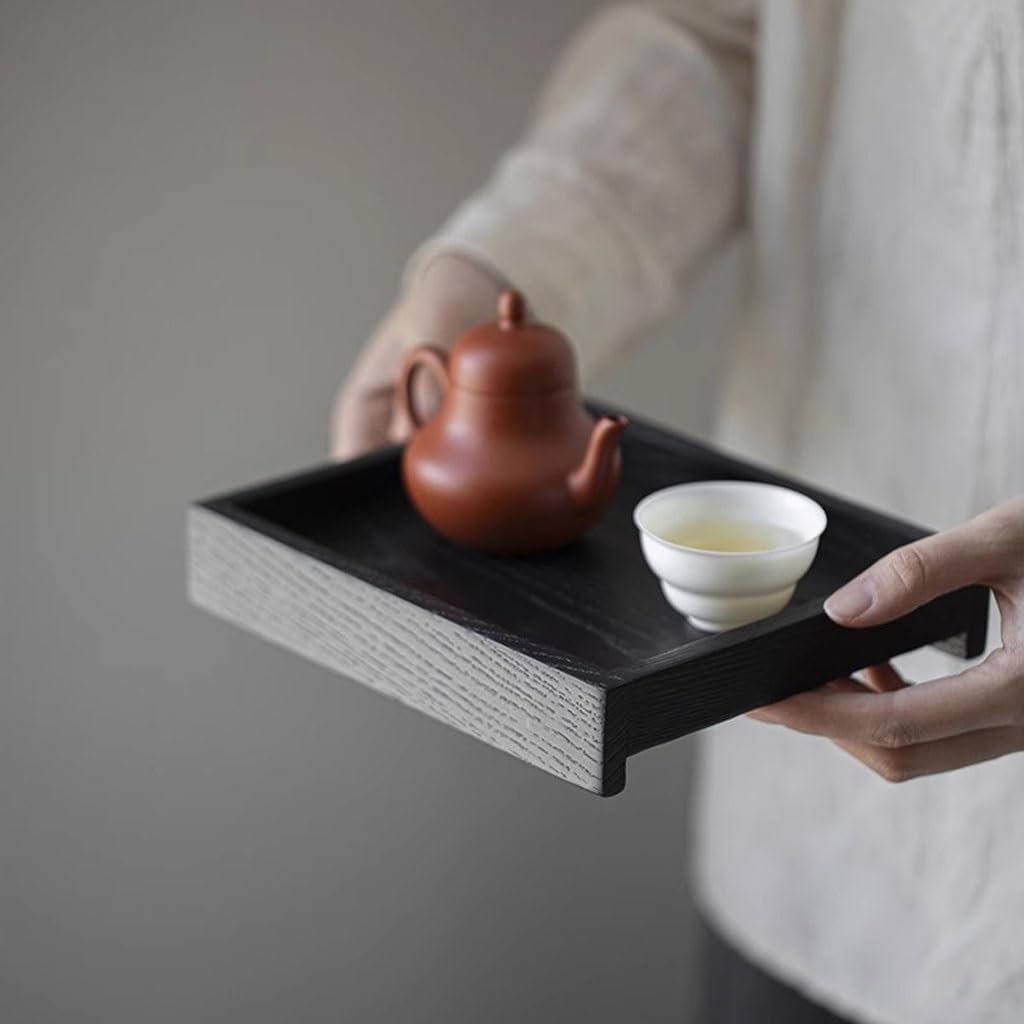 Tray Japanese Style White Wax Charcoal Burnt Black Solid Wood Small Tea Table Home Dry Tea Tray Serving Trays