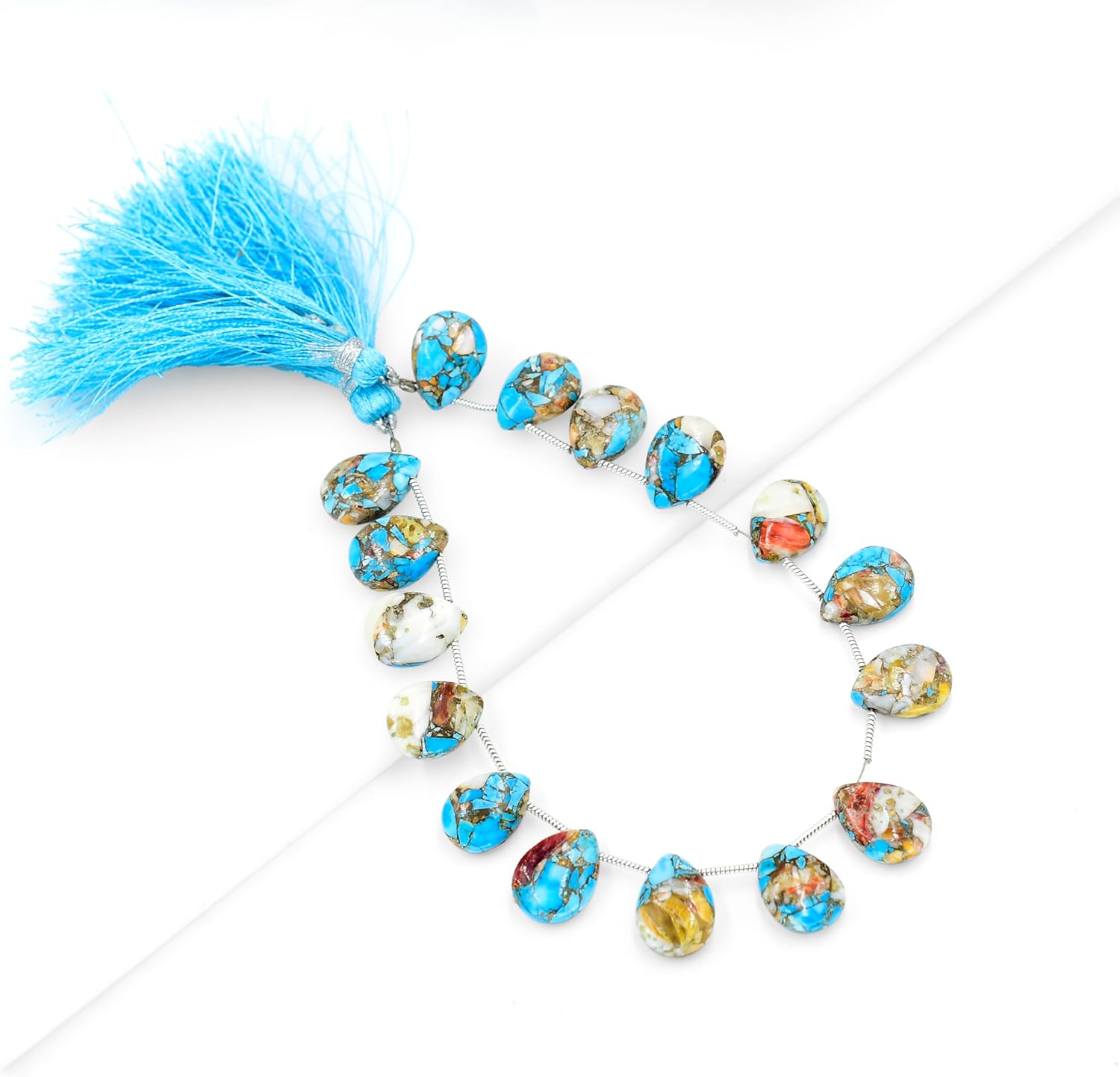 Natural Oyster Copper Turquoise Gemstone Loose Beads for Jewelry Making DIY Necklace 8 Inch Strand of 10X14mm Drop Shape Faceted Crystal Stone Briolette Gems Crafting Bead