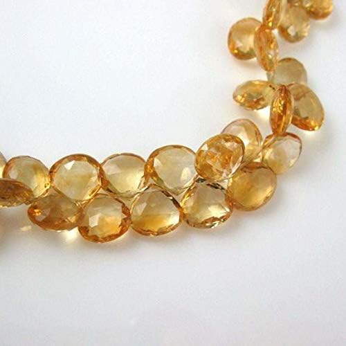 Citrine Faceted Heart Shape briolettes Beads, Citrine Loose Gemstone, Quartz Stone Necklace Jewelry 7-9mm 8 Inch Long Inch Strand Code-HIGH-61087