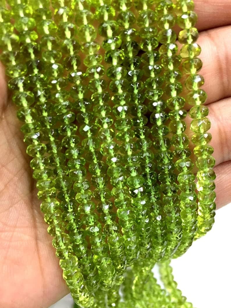 13 inch Strand of Natural gem Green Peridot, 5mm rondelle Faceted Beads for DIY Jewelry Making. | Beads_04451