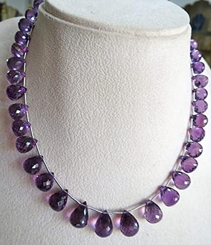 Natural Amethyst Briolette Tear Drops Beads Necklace 16 INCH 12.5MM to 10MM