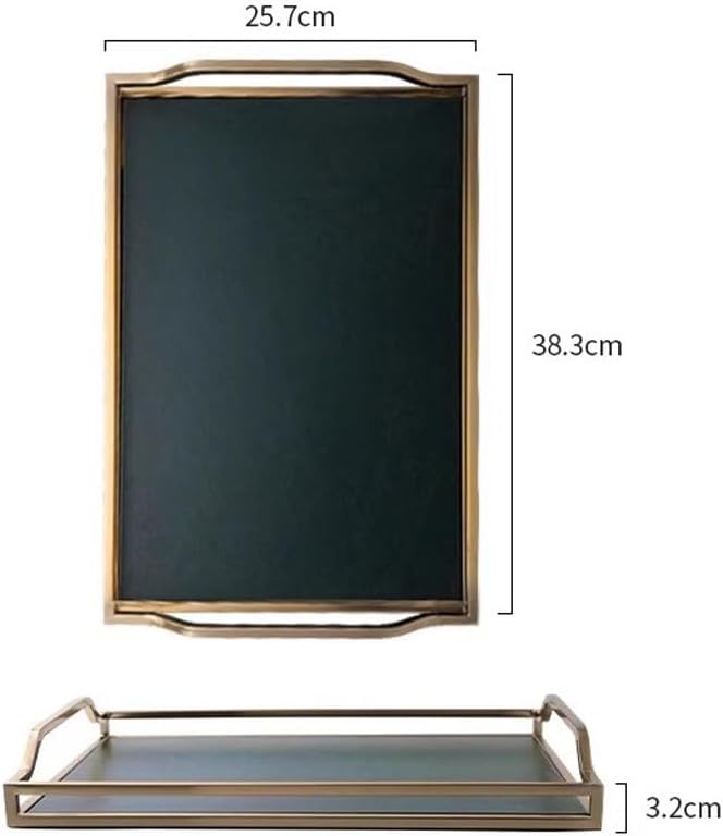 Tray Nordic Gold Handle Tray Home Leather Metal Tea Tray Creative Entrance Storage Tray Serving Trays(A)