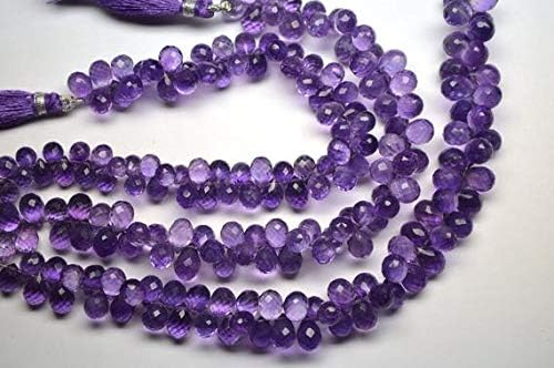 8 Inch 7-9mm Vivid Natural Brazilian Amethyst Faceted Tear Drop Briolette Beads Strand Code-HIGH-59221