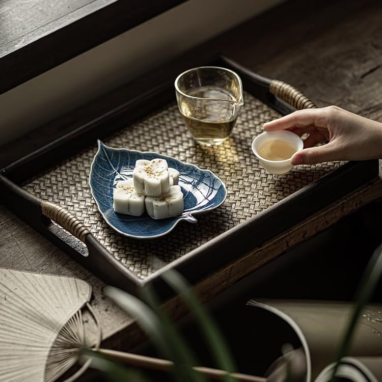 Foodtray Chinese Exquisite Pastry Tray Retro Ceramic Tea Room Snack Fruit Small Storage Dining Serving(C)